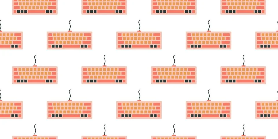Computer wired Keyboard pattern. Seamless print of technology accessory on white Stock Illustration