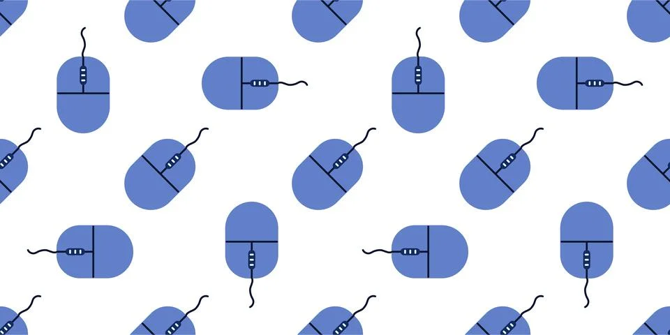 Computer wired mouse pattern. Seamless print of laptop accessory on white Stock Illustration