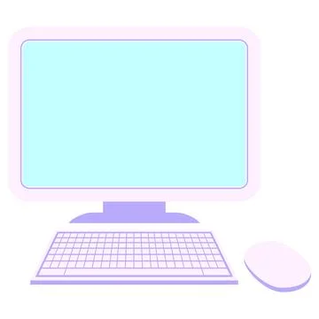 Computer with wireless mouse and keyboard in bright neon color Stock Illustration