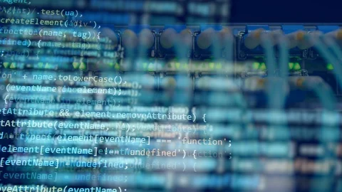 Computer wires on a programming code background. Stock Footage 113155517