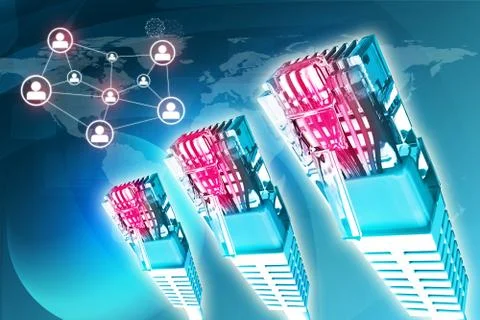 Computer wires with world map Stock Illustration