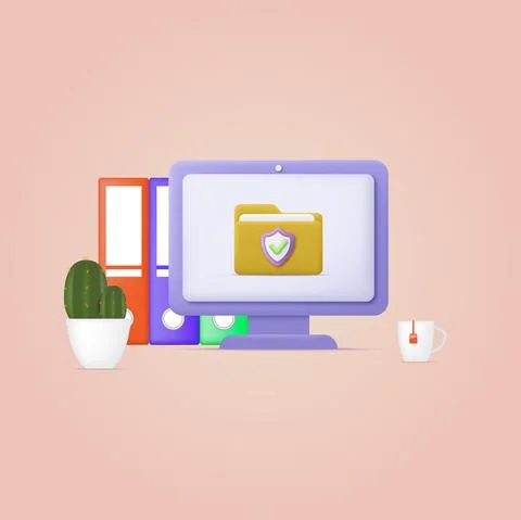 Computer witt protected folder concept. Vector Stock Illustration