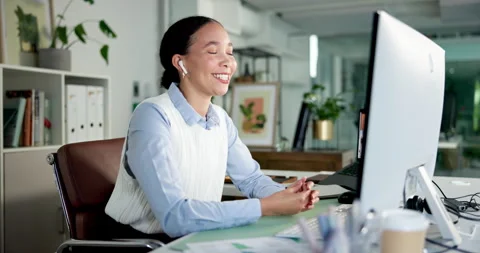 Computer, woman or wave in office with laptop, virtual meeting or online Stock Footage 318649810