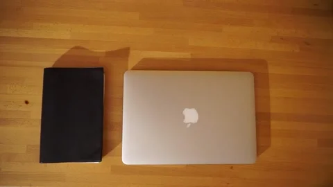 Computer in a wooden desk at work Stock Footage 136902547