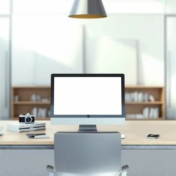 Computer on the wooden table Stock Illustration