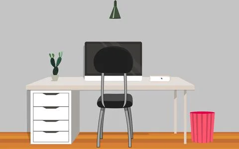 Computer on the wooden table in the work room Stock Illustration