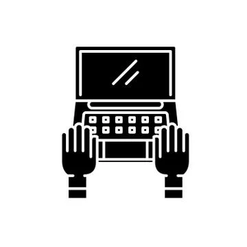 Computer work black icon, vector sign on isolated background. Computer work 스톡 일러스트