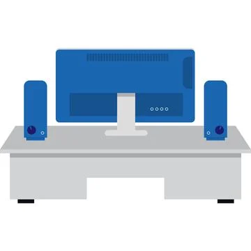 Computer on work desk vector empty office icon Stock Illustration