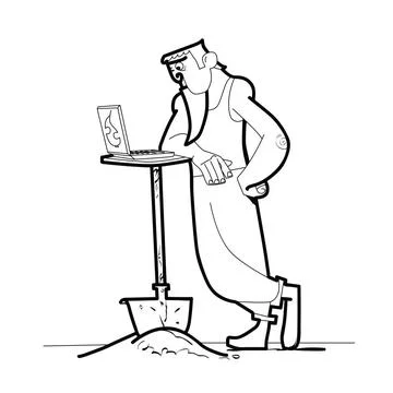 Computer work man shovel Computer work man shovel. Computer illustration. ... Stock Photos