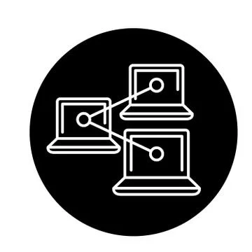 Computer work network black icon, vector sign on isolated background. Computer Stock Illustration