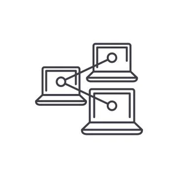 Computer work network line icon concept. Computer work network vector linear Stock Illustration