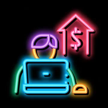 Computer work realtor neon glow icon illustration Illustrazione stock