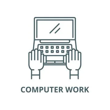 Computer work vector line icon, linear concept, outline sign, symbol Illustrazione stock