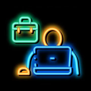 Computer worker neon glow icon illustration Illustrazione stock