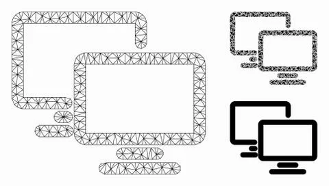 Computer Workgroup Vector Mesh 2D Model and Triangle Mosaic Icon Stock Illustration