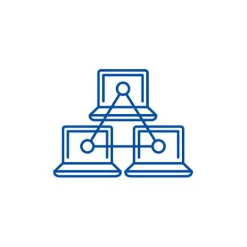 Computer working group line icon concept. Computer working group flat vector Illustrazione stock