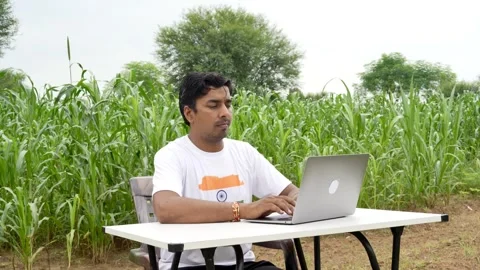 Computer working man in green nature garden. Professional boy with laptop o.. Stock Footage 284254163