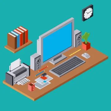 Computer workplace vector illustration Illustrazione stock