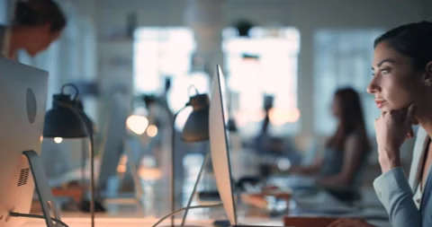 Computer, workspace and office team and digital data analytics, monitor screen Stock Footage 223555818