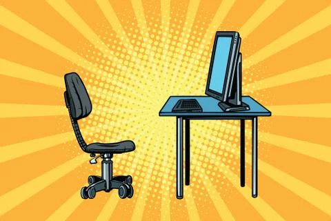 Computer workstation and chair Stock Illustration