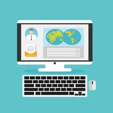 Computer workstation flat design. Stock Illustration