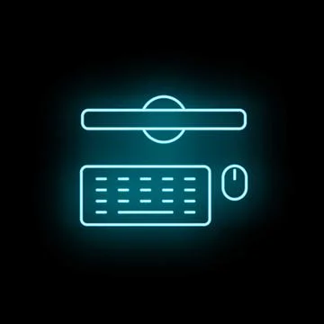Computer workstation neon glowing line icon set Illustrazione stock