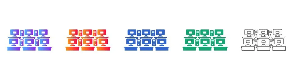 Computer Workstation Rows Icon Set Stockillustratie