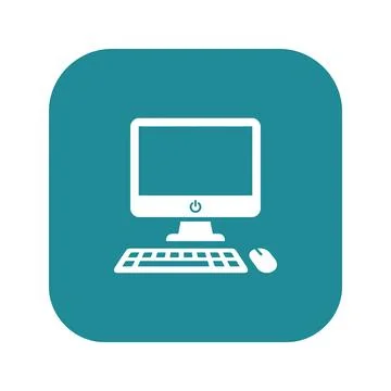 Computer workstation setup teal rounded square icon represents desktop hard.. Stock Illustration
