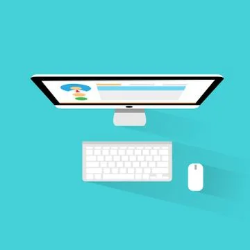 Computer workstation top view workplace flat icon design Illustrazione stock