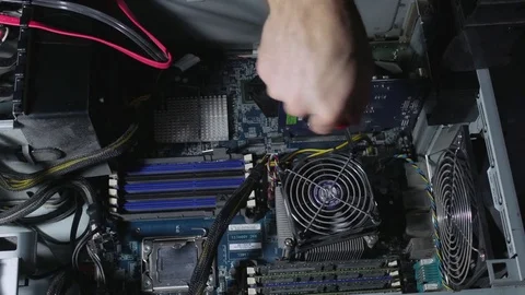 Computer Workstation upgrade processor heatsink procedure screws Stock Footage 74414895