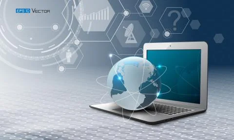 Computer, world and simbols 스톡 일러스트