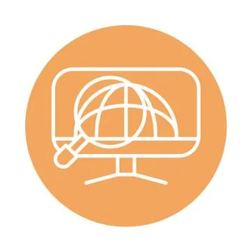 Computer world magnifier cargo shipping delivery block style icon Stock Illustration