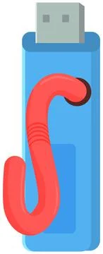 Computer worm crawls into USB flash drive storage device, file destruction Stock Illustration