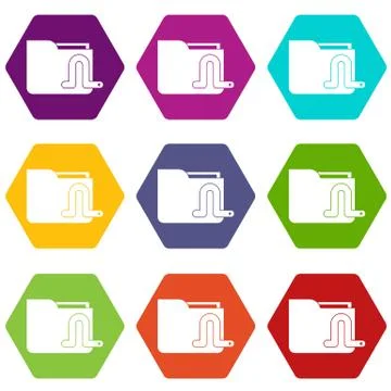 Computer worm icon set color hexahedron イラスト素材