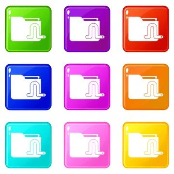 Computer worm icons 9 set Illustrazione stock