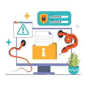 Computer worm threat depiction. Flat vector illustration Stock Illustration