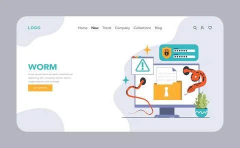 Computer worm threat depiction. Flat vector illustration Illustrazione stock