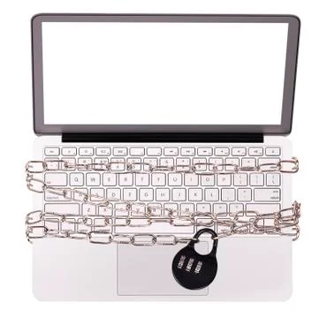 Computer wrapped in chains security concept 스톡 사진