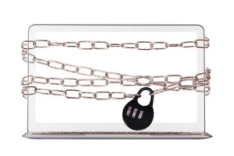 Computer wrapped in chains security concept 写真素材