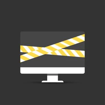 Computer is Wrapped in Warning Ribbons. Problem with Computer 스톡 일러스트