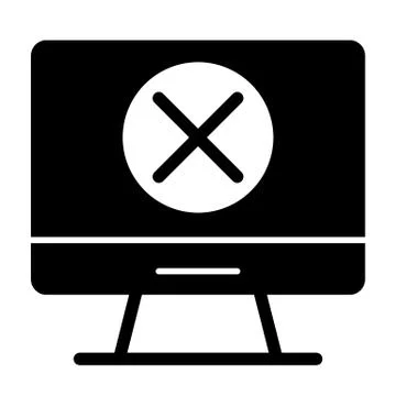 Computer with x mark solid icon. Screen with cross vector illustration isolated Stock Illustration