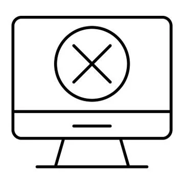 Computer with x mark thin line icon. Screen with cross vector illustration Stock Illustration