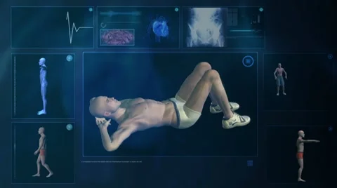 Computer X-raying the human body, Keep fit exercises. Stock Footage 8575793