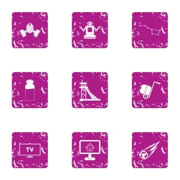 Computerization icons set, grunge style Stock Illustration