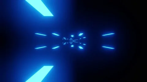 Computerized animation of dark black space with blue laser lights emitting Video stock 134444525