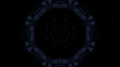 Computerized animation of entering into dark hexagonal space leading Video stock 130168858