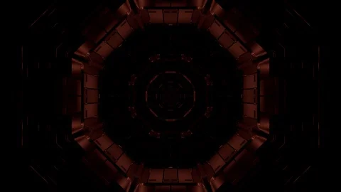 Computerized animation of entering into dark hexagonal space with golden Stock Footage 130168993