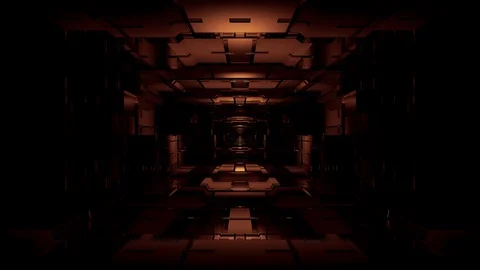 Computerized animation of entering into dark tunnel with golden Stock Footage 130168870