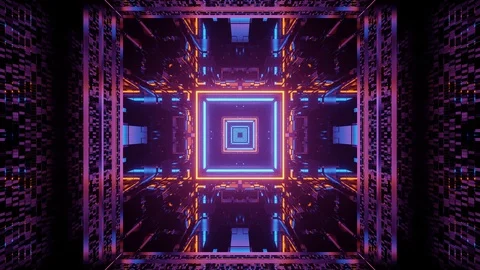 Computerized animation of highly reflective and colorful squares emitting Video stock 130168753
