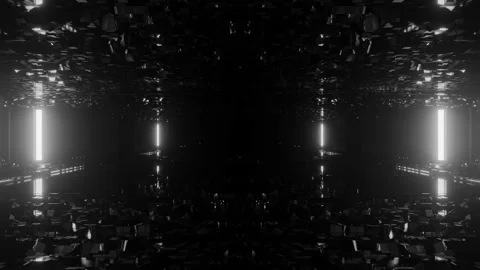 Computerized animation of immersing into dark black space with light Stock Footage 133031862